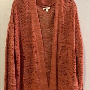Maurices Burnt Orange Open-Front Pointelle Knit Cardigan Sweater